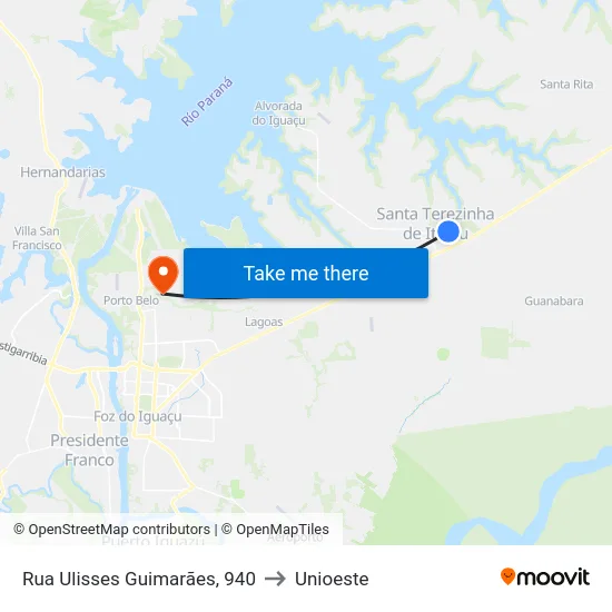 Rua Ulisses Guimarães, 940 to Unioeste map