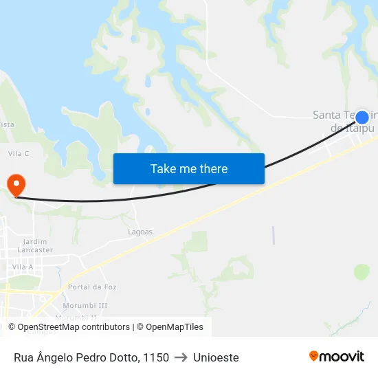 Rua Ângelo Pedro Dotto, 1150 to Unioeste map