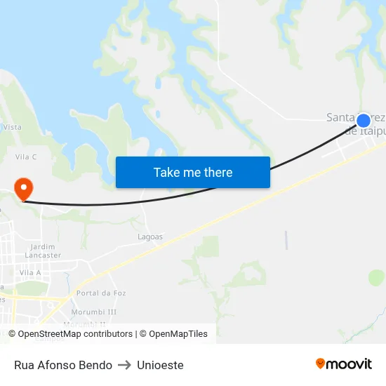 Rua Afonso Bendo to Unioeste map