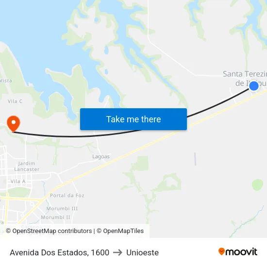 Avenida Dos Estados, 1600 to Unioeste map