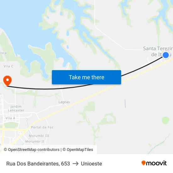 Rua Dos Bandeirantes, 653 to Unioeste map