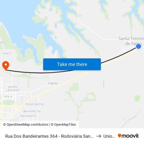 Rua Dos Bandeirantes 364 - Rodoviária Santa Terezinha De Itaipu to Unioeste map