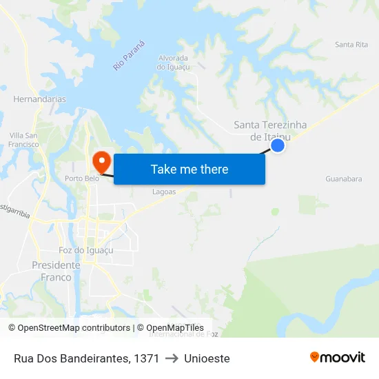 Rua Dos Bandeirantes, 1371 to Unioeste map