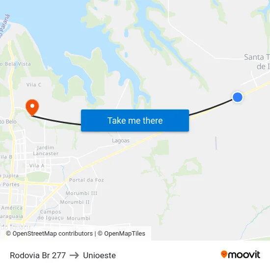 Rodovia Br 277 to Unioeste map