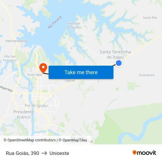 Rua Goiás, 390 to Unioeste map