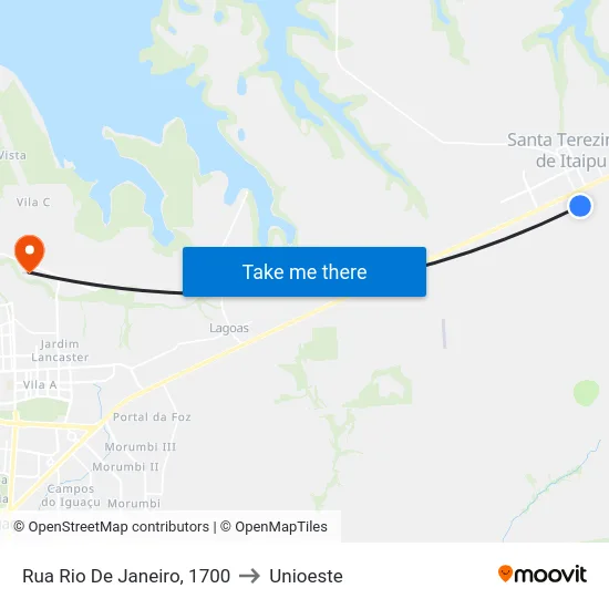 Rua Rio De Janeiro, 1700 to Unioeste map