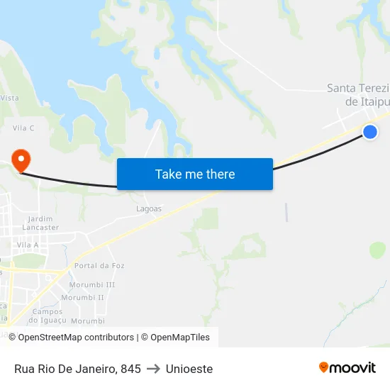 Rua Rio De Janeiro, 845 to Unioeste map