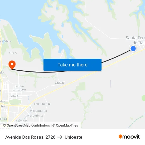 Avenida Das Rosas, 2726 to Unioeste map