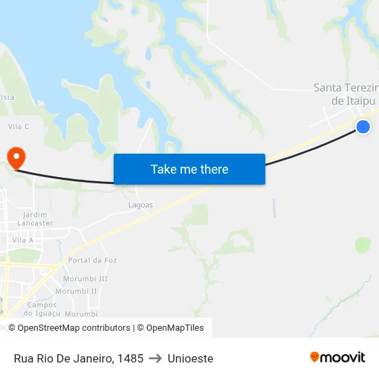 Rua Rio De Janeiro, 1485 to Unioeste map