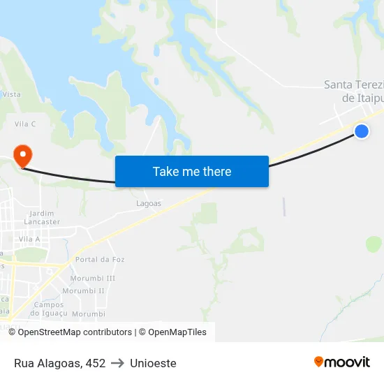 Rua Alagoas, 452 to Unioeste map