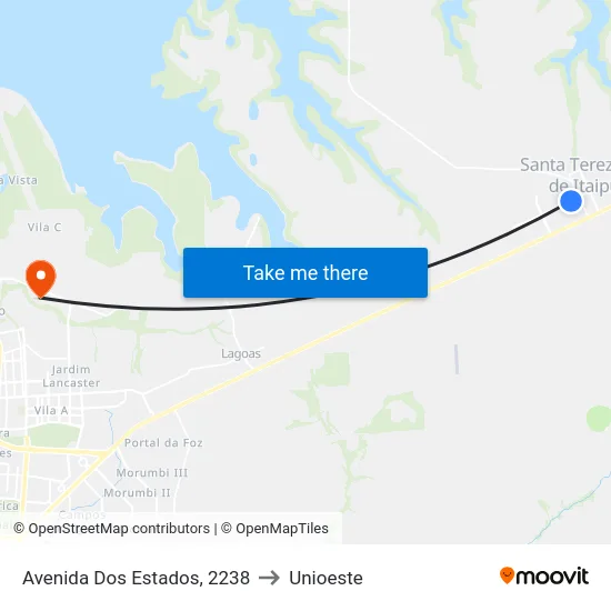 Avenida Dos Estados, 2238 to Unioeste map