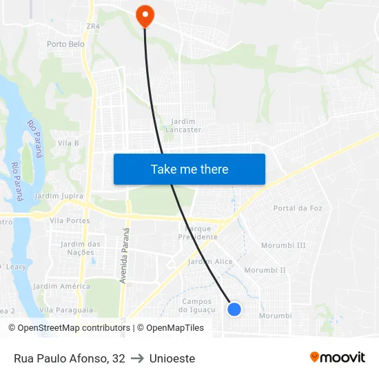 Rua Paulo Afonso, 32 to Unioeste map