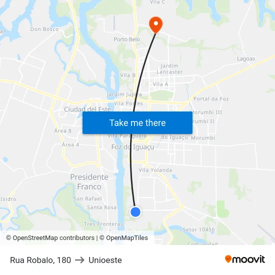 Rua Robalo, 180 to Unioeste map