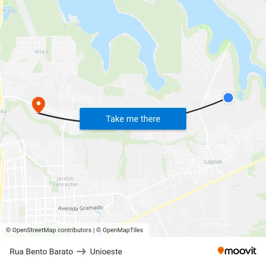 Rua Bento Barato to Unioeste map