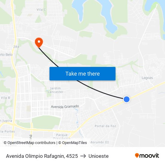 Avenida Olímpio Rafagnin, 4525 to Unioeste map