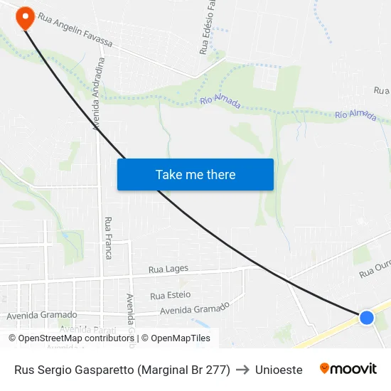 Rus Sergio Gasparetto (Marginal Br 277) to Unioeste map