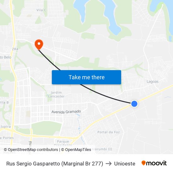Rus Sergio Gasparetto (Marginal Br 277) to Unioeste map
