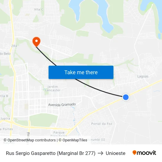 Rus Sergio Gasparetto (Marginal Br 277) to Unioeste map