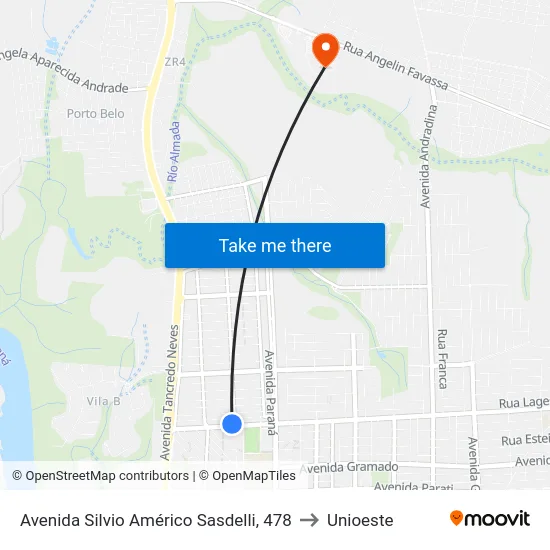 Avenida Silvio Américo Sasdelli, 478 to Unioeste map