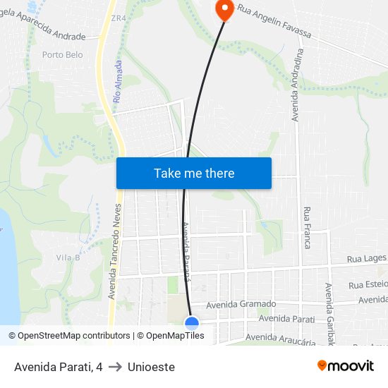 Avenida Parati, 4 to Unioeste map