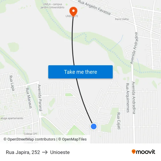 Rua Japira, 252 to Unioeste map