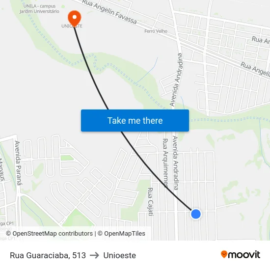 Rua Guaraciaba, 513 to Unioeste map