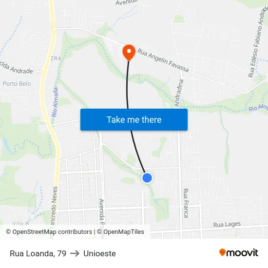 Rua Loanda, 79 to Unioeste map