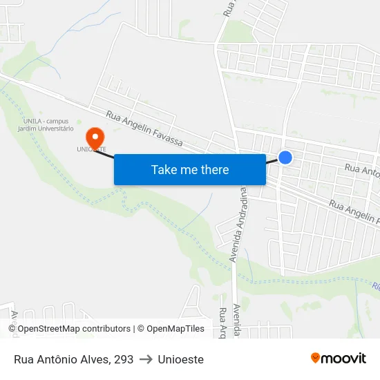 Rua Antônio Alves, 293 to Unioeste map