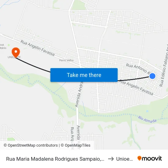 Rua Maria Madalena Rodrigues Sampaio, 1066 to Unioeste map