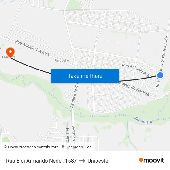 Rua Elói Armando Nedel, 1587 to Unioeste map