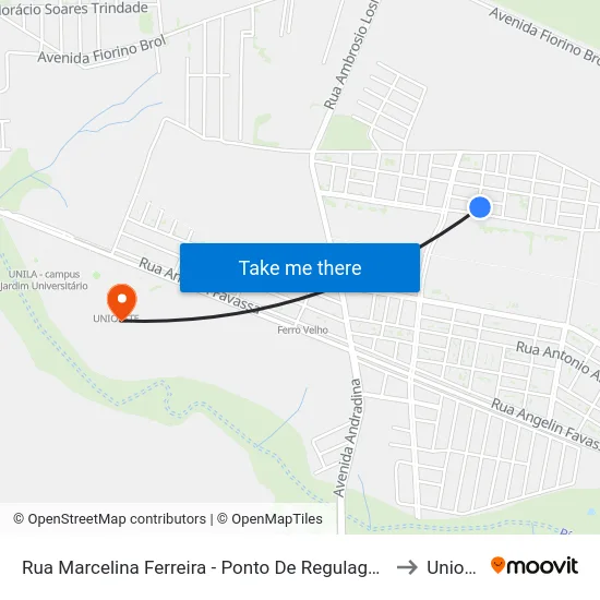 Rua Marcelina Ferreira - Ponto De Regulagem Cidade Nova to Unioeste map