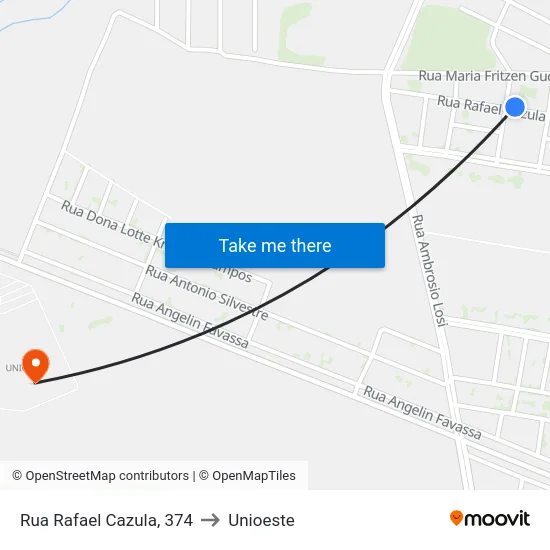 Rua Rafael Cazula, 374 to Unioeste map