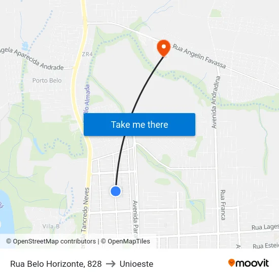 Rua Belo Horizonte, 828 to Unioeste map