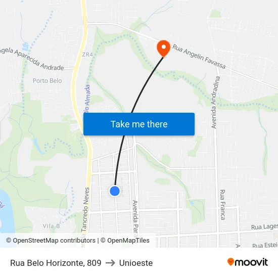 Rua Belo Horizonte, 809 to Unioeste map