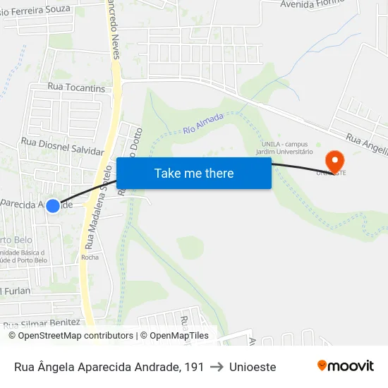 Rua Ângela Aparecida Andrade, 191 to Unioeste map