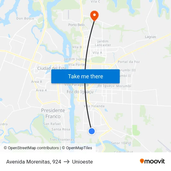 Avenida Morenitas, 924 to Unioeste map