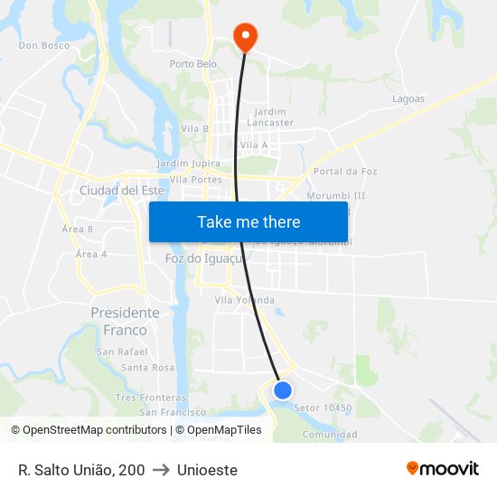 R. Salto União, 200 to Unioeste map