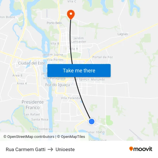 Rua Carmem Gatti to Unioeste map