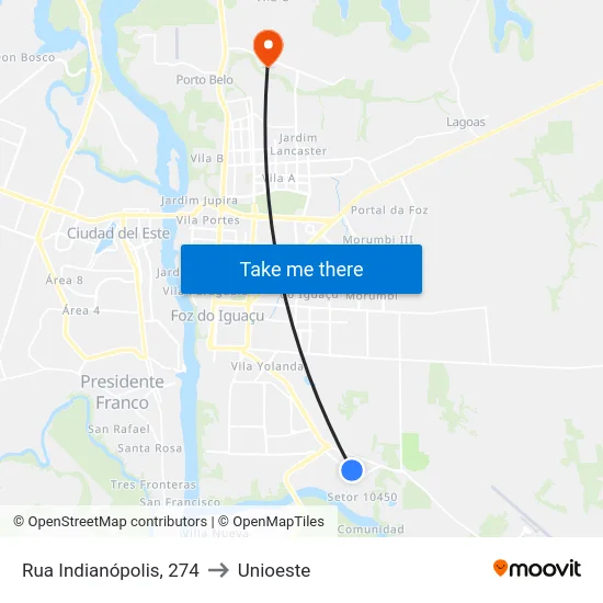 Rua Indianópolis, 274 to Unioeste map