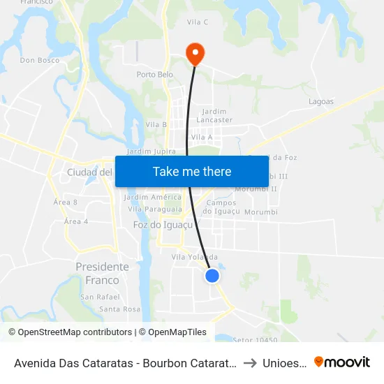 Avenida Das Cataratas - Bourbon Cataratas to Unioeste map