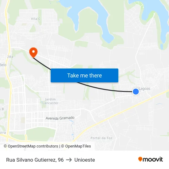 Rua Silvano Gutierrez, 96 to Unioeste map
