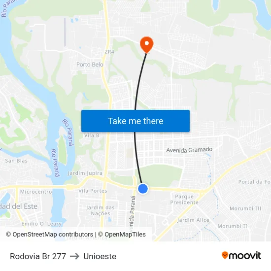 Rodovia Br 277 to Unioeste map