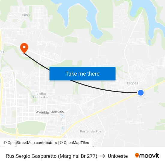 Rus Sergio Gasparetto (Marginal Br 277) to Unioeste map