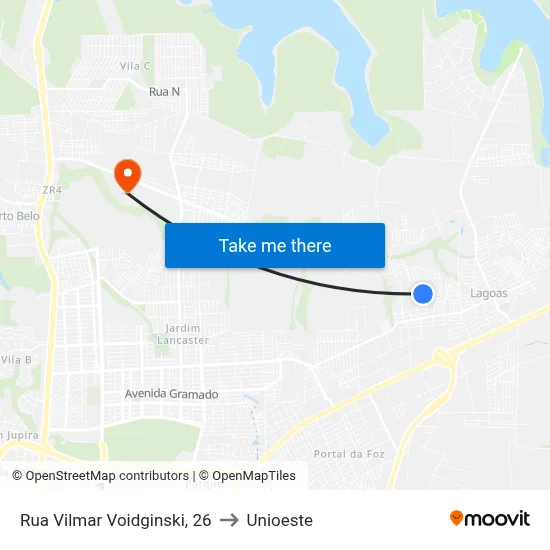 Rua Vilmar Voidginski, 26 to Unioeste map