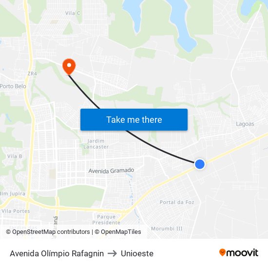Avenida Olímpio Rafagnin to Unioeste map