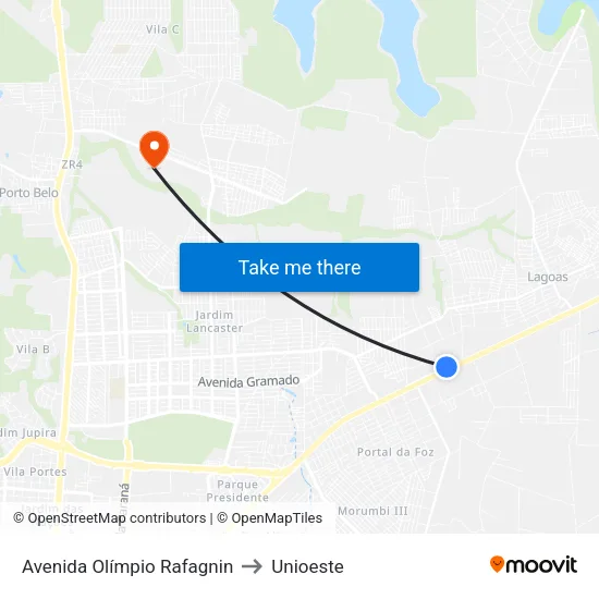 Avenida Olímpio Rafagnin to Unioeste map