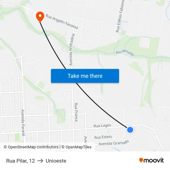 Rua Pilar, 12 to Unioeste map