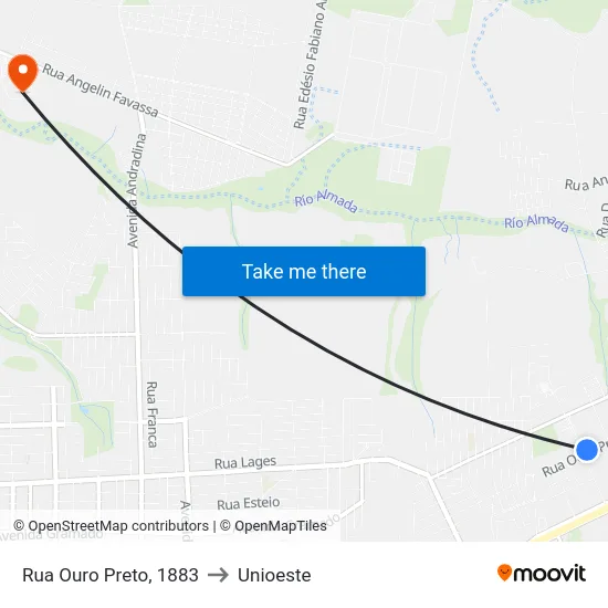 Rua Ouro Preto, 1883 to Unioeste map