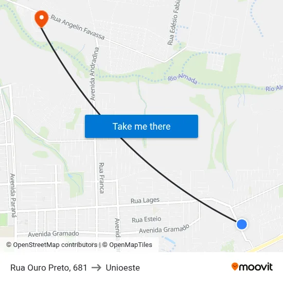 Rua Ouro Preto, 681 to Unioeste map