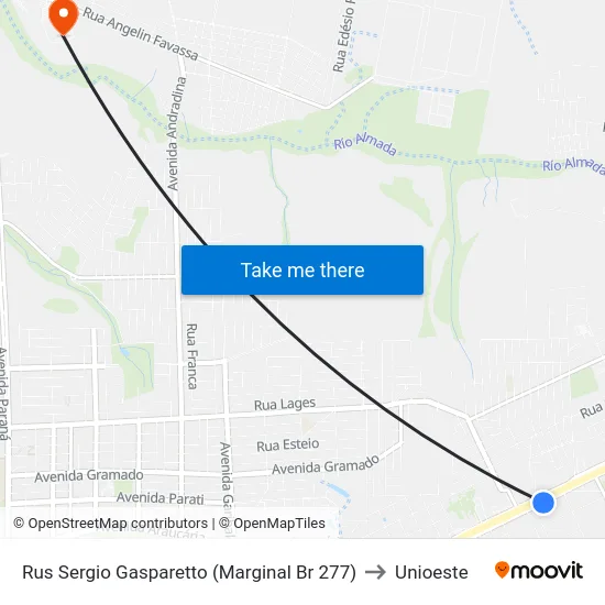 Rus Sergio Gasparetto (Marginal Br 277) to Unioeste map